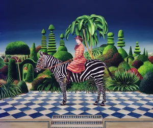 Senhora sobre uma Zebra