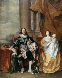 Carlos I, a Rainha Henrietta e dois dos seus filhos mais velhos (óleo em painel)