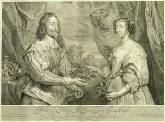 Charles I (1600-49) e Henrietta Maria (1609-69) gravada por George Vertue (1684-1756) após uma pintura de 1634, 1742