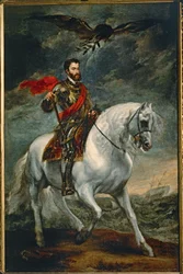 Carlos V a cavalo (pintura sobre madeira)
