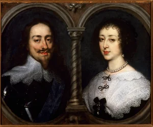 Retrato duplo de Charles I Stuart da Inglaterra (1600-1649) e Henriette Marie da França (1609-1669). Pintura de Antoine (Antoine ou Antoon ou Anton) Van Dyck (1599-1641)