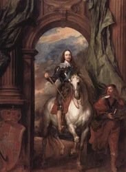Alemão: Retrato de Carlos I, rei de Inglaterra, a cavalo com o seu cavaleiro St Antoine Carlos I (1600-1649) com M. de St Antoine