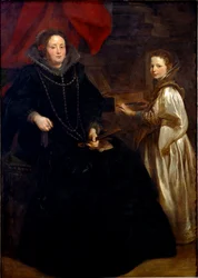 Retrato de Porzia Imperiale com sua filha Maria Francesca no Harpsichord Painting de Antonie Van Dyck (1599-1641) 1626 Sun. 184,5x134 cm Bruxelas, Museus Reais de Belas Artes, inv. 6115