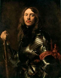 Retrato de um homem de armadura com um lenço vermelho
