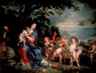 Descanse no voo para a Virgin do Egito com perdizes, c1629-1630.