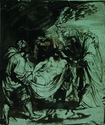 Estudo para o Entombamento (giz preto / tinta marrom)