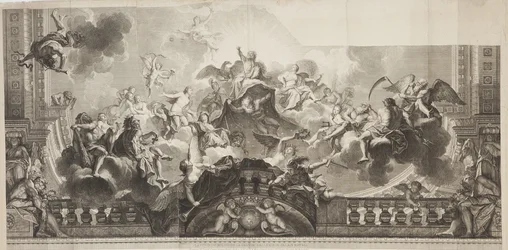 Design do Painel do Centro de Tecto da Grande Galeria do Palácio Real, gravado por Nicolas Henri Tardieu (1674-1749)