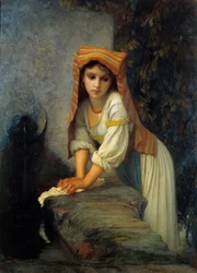 Pintura lavandière jovem de Ernest Hebert (1817-1908) Sol do século XIX. 0,88x1,2 m Paris, Musee Hebert
