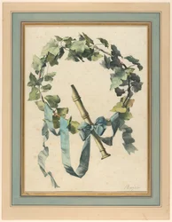 Desenho, Troféu com flauta, hera e fita azul, 1780-90