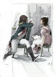 Retrato de Napoleão Bonaparte (1769-1821) com a sua noiva Desiree Clary (1777-1860) c. Abril 1795 (Retrato de Desiree Clary na altura do seu noivado com Napoleão Bonaparte, abril 1795) Desenho de Antoine Calbet a partir de "Napoleon et les femmes"