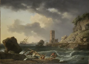 Paisagem costeira rochosa com naufrágio, 1746
