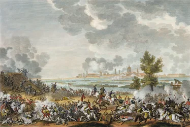 Batalha de S. Giorgio di Mantova, 29 Fructidor, Ano 4 (setembro de 1796), gravado por Jean Duplessi-Bertaux (1747-1819) (aquatint)