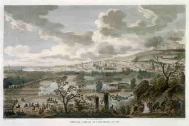A captura de Nápoles, 2 Pluviose, Ano 7 (23 de janeiro de 1799), gravado por Jean Duplessi-Bertaux (1747-1819) (aquatint)