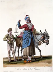 O vendedor de cereja, gravado por Philibert Louis Debucourt (1755-1832)