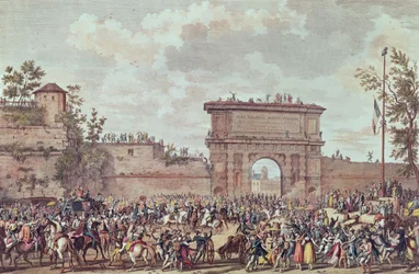 A entrada dos franceses em Milão, 25 Floreal An IV (14 de maio de 1796) (aquatint)