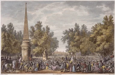 A Festa de Virgílio em Mântua, 24 Vendemiaire, Ano 6 (outubro de 1797) gravado por Georges Malbeste (1754-1843) (aquatint)