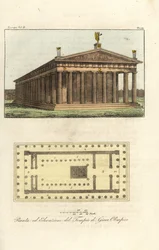Elevação e plano do Templo de Zeus ou Júpiter no Monte Olimpo