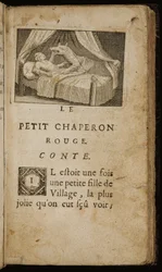 "The Tale Red Riding Hood", página de "Stories or Tales of the Past. With Moralites", de Charles Perrault, Paris: Claude Barbin, 1697