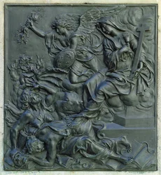 O Anjo da França Expulsando os hereges, detalhe do pedestal de uma estátua de Luís XIV, c.1687 (bronze)