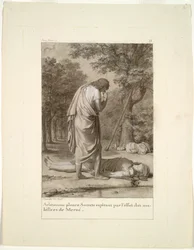Aristómenes lamentando a morte de Sócrates do Feitiço de Meroë (do Livro 1 de Apuleio, "O Asno de Ouro")