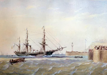 Navio de rodas retornando ao porto de Le Havre no século XIX Aquarela de Antoine Desire Heroult (1802-1853) século XIX Paris, Musee de la Marine