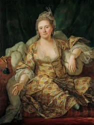 Retrato de Annette Duvivier, Condessa de Vergennes, em Traje Oriental - Pintura de Antoine de Favray (1706-1791), óleo sobre tela (129x96 cm), segunda metade do século XVIII - Retrato de Annette Duvivier, Condessa de Vergennes, em Traje Oriental, Oi