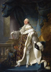 Francês: Louis XVI, roi de France et de Navarre, revêtu du grand costume royal en 1779 Louis XVI, rei de França e de Navarra, vestindo o seu grande traje real em 1779