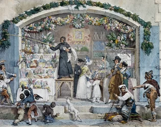 Befana in Rome, de Antoine-Jean-Baptiste Thomas (1791-1833), impresso. Itália