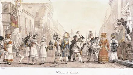 Roupas de Carnaval, de Antoine-Jean-Baptiste Thomas (1791-1833), aguarela. Itália