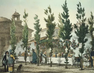 Itália, Roma, Pantheon vendedores de rua por Antoine Jean-Baptiste Thomas, impressão
