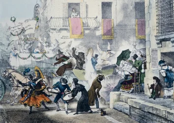 Lançamento de confetes durante o carnaval em Roma, por Antoine-Jean-Baptiste Thomas (1791-1833), Itália