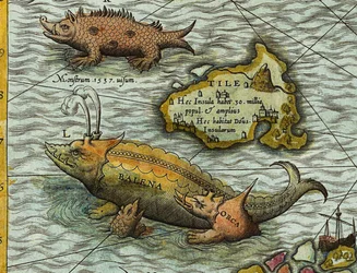Pormenor de um mapa do mar (Carta marina) de Olaus Magnus (1490-1557)