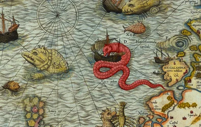 Pormenor de Um mapa do mar (Carta marina), de Olaus Magnus (1490-1557)