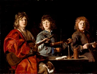 Francês:  Trois jeunes musiciens Três jovens músicos