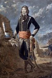 Retrato do General Marceau (1769-1796) (Francois Severin Marceau Desgraviers), baseado num quadro de Antoine Louis Francois Sergent (1751-1847), conhecido como Sargento Marceau. Gravura do século XVIII. Paris, musee de l