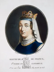 Bertrude, de Retratos dos Grandes Homens, Mulheres Ilustres e Assuntos Memoráveis da França, Graves e Impressos em Cores, publicado por Pierre Blin, 1786-92, Paris (gravura colorida)