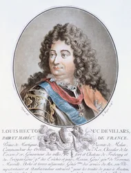 Claude Louis Hector de Villars, de "Retratos de grandes homens, mulheres ilustres e temas memoráveis da França, grave e impresso em cores", publicado por Pierre Blin, 1786-92, Paris