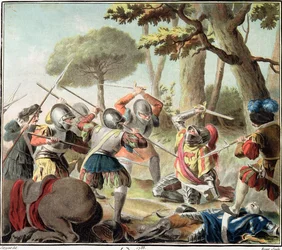 Gaston de Foix (1488-1512) Assassinado na Batalha de Ravena, gravado por Roger, 1788