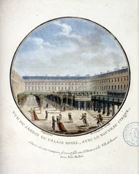 Vista do jardim do Palácio Real - em "Vista pitoresca dos principais edifícios de Paris" pelo Sargento