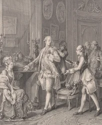 La Grande Toilette A Padroeira, de Le Monument du Costume, 1777.