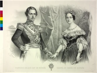 Rainha de Espanha e seu marido Francisco Isabel II (litografia)
