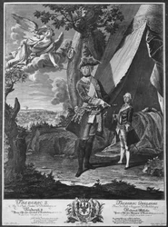 Frederico II (1712-86) e seu sobrinho Frederico Guilherme II (1744-97), gravado por Johann Probst (1673-1750)