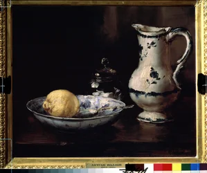 Ainda vida. Pintura de Antoine Vollon (1833-1900). Óleo sobre tela, 38 x 46 cm. Arte francesa do século XIX. Museu Pushkin de Belas Artes, Moscou.