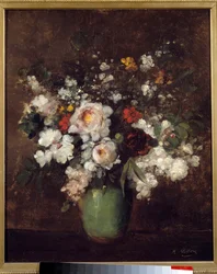 Vaso de flores Pintura de Antoine Vollon (1833-1900) Museu de Belas Artes de Lille do século XIX