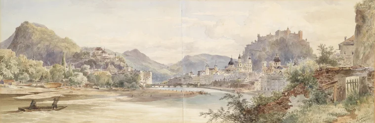 Alemão: Panorama da cidade de Salzburgo com a fortaleza de Hohensalzburg
