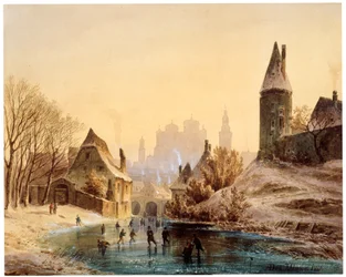 Pista de patinagem em um rio, 1855.