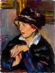 Mulher com chapéu escuro - Pintura por Anton Faistauer (1887-1930) óleo sobre tela