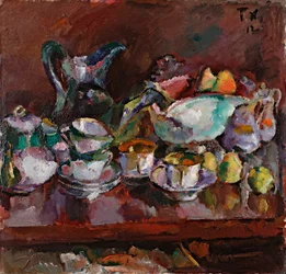 Natureza morta com xícaras de café - Pintura de Anton Faistauer (1887-1930)