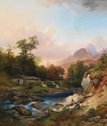 Uma paisagem de montanha com uma ferraria