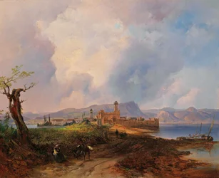 Alemão: Vista do Castell Sermio, na ilha de Sermione, no Lago de Garda